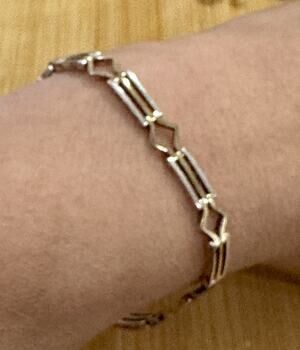 Vintage Italy 925 Sterling Silver And Gold Two Tone Geometric Link Bracelet 7.5”